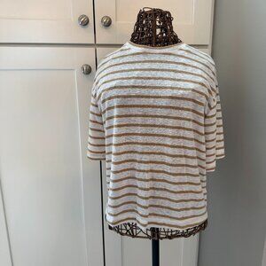 Universal Thread | Striped Short Sleeve Tee | Tan & Cream | Size Large